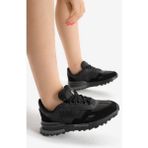 Tonny Black Unisex Retro Stil Siyah Kalın Termo Taban Spor Ayakkabı Kadın Kullanıma Uygun