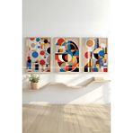 Tontilika Canlı Geometrik 3 Parçalı Ahşap Çerçeveli Tablo Seti - Modern Soyut Tasarım