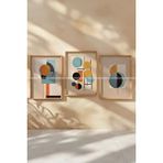 Tontilika Modern Geometrik 3 Parçalı Ahşap Çerçeveli Tablo Seti - Minimal Ve Renkli Tasarım