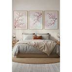Tontilika Pembe Sakura Çiçekleri 3’lü Ahşap Çerçeveli Tablo Seti - Minimalist Doğa Dekoru