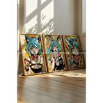 Tontilika Pop Art Anime Tarzı 3'lü Ahşap Çerçeveli Tablo Seti 21x30