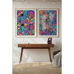 Tontilika Retro Uzay 2’li Ahşap Çerçeveli Tablo Seti - Renkli Pop Art Dekoru