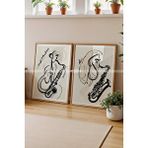 Tontilika Soyut Saksafon Çalan Figürler 2'li Minimalist Ahşap Tablo Seti