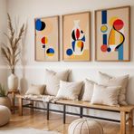 Tontilika Soyut Sanat 3 Parçalı Ahşap Çerçeveli Tablo Seti - Modern Minimalist Tasarım
