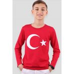 TONTİŞLER BEBEK VE ÇOCUK GİYİM 23 Nisan Ay Yıldızlı Uzun Kollu Kırmızı Penye Tişort Okul Gösteri Tören (4-16) Yaş tiwitibaby