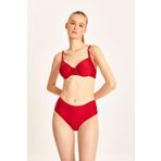 TOO SALTY SWIMWEAR KADIN BÜZGÜLÜ BALENLİ TOPARLAYICI YÜKSEK BEL BİKİNİ TAKIMI 24s101st kırmızı-44