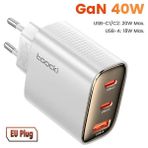 Toocki 40W Gan USB Şarj Tipi C Qc 4.0 Hızlı Şarj Çift Tip C Hızlı Telefon Şarj MacBook Pro/air iPhone 15/14/13/12/11 Samsung/xiaomi - 40 walt - Beyaz
