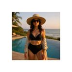 TooHot Kadın Düz Siyah Yüksek Bel Üçgen Askılı Bikini Takımı