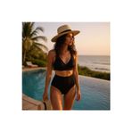 TooHot Kadın Fitilli Siyah Yüksek Bel Üçgen Askılı Bikini Takımı