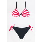 TooHot Kadın Kırmızı Çizgili Brazilian Yarım Destekli Alt Üst Bikini Takım-40
