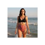 TooHot Kadın Kırmızı Siyah Yüksek Bel Askılı Üçgen Bikini Takımı