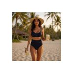 TooHot Kadın Siyah Fitilli Yüksek Bel Bikini Takımı