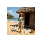 TooHot Kadın Turkuaz Yüksek Bel Askılı Üçgen Bikini Takımı