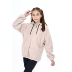 Toontoy Bej Kız Çocuk Kiremit Kapüşonlu Fermuarlı Cepli Reglan Kol Peluş Hırka