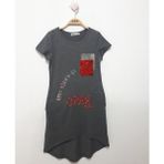 Toontoy Cepli Pul Baskılı Antrasit Melanj Kız Çocuk Elbise