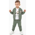 Toontoy Erkek Çocuk 3'lü Eşofman Takımı Uzun Kollu Bisiklet Yaka Nakışlı T-Shirt - Kapüşonlu Fermuarlı Hırka- Beli Paçası Lastikli Eşofman Altı 25045 - 12 - 18 Ay - Yeşil