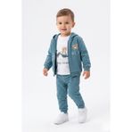 Toontoy Erkek Çocuk 3'lü Eşofman Takımı Uzun Kollu Bisiklet Yaka Nakışlı T-shirt - Kapüşonlu Fermuarlı Hırka- Beli Paçası Lastikli Eşofman Altı 25045