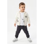 Toontoy Erkek Çocuk 3'Lü Eşofman Takımı Uzun Kollu Bisiklet Yaka Nakışlı T-Shirt - Kapüşonlu Fermuarlı Hırka- Beli Paçası Lastikli Eşofman Altı 25052