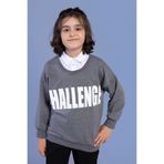 Toontoy Erkek Çocuk Baskılı Gömlek Yaka Sweatshirt Antrasit Melanj 12 YAŞ