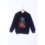 TOONTOY Erkek Çocuk Boks Eldivenli Boğa Baskılı Kapüşonlu Sweatshirt, 12 Yaş, 13705-, Siyah, erkek-çocuk