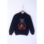 TOONTOY Erkek Çocuk Boks Eldivenli Boğa Baskılı Kapüşonlu Sweatshirt, 14 Yaş, 13705-, Lacivert, erkek-çocuk