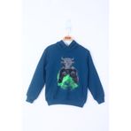 TOONTOY Erkek Çocuk Boks Eldivenli Boğa Baskılı Kapüşonlu Sweatshirt, 8 Yaş, 13705-, Petrol Mavi, erkek-çocuk