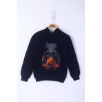 Toontoy Erkek Çocuk Boks Eldivenli Boğa Baskılı Sweatshirt Lacivert