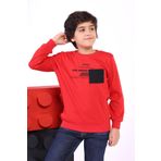 Toontoy Erkek Çocuk Cep Detaylı Baskılı Sweatshirt Kırmızı 5 YAŞ