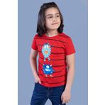 Toontoy Erkek Çocuk Çizgili Canavar Baskılı Tişört Kırmızı 4 YAŞ