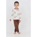 Toontoy Erkek Çocuk Fil Pano Baskılı Pijama Takım - Kahve - 4 Yaş