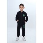 Toontoy Erkek Çocuk Göğüsü Kabartma Baskılı Fermuarlı Eşofman Takım - 4 Yaş - Siyah