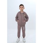 Toontoy Erkek Çocuk Göğüsü Yazı Baskılı Fermuarlı Eşofman Takım - 5 Yaş - Acı Kahve