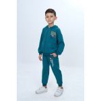 Toontoy Erkek Çocuk Göğüsü Yazı Baskılı Fermuarlı Eşofman Takım - 6 Yaş - Petrol - Mavi