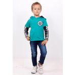 Toontoy Erkek Çocuk Kapşonlu Kolları Baskılı Sweatshirt - 4 Yaş - Yeşil