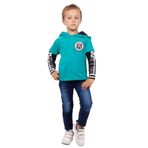 Toontoy Erkek Çocuk Kapşonlu Kolları Baskılı Sweatshirt Yeşil 3 YAŞ