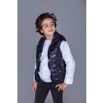 Toontoy Erkek Çocuk Kapşonlu Parlak Yelek Lacivert 6 YAŞ