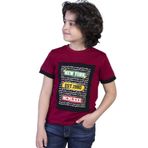 Toontoy Erkek Çocuk Kolları Garni Detaylı Yazı Baskılı Tişört Bordo 4 YAŞ
