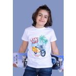 Toontoy Erkek Çocuk Motorsiklet Baskılı Tişört Beyaz 8 YAŞ