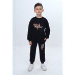 Toontoy Erkek Çocuk Önü Yazı Baskılı Eşofman Takım - 4 Yaş - Siyah