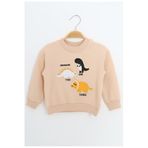 TOONTOY Erkek Çocuk Relax Fit Bisiklet Yaka Hafif Düşük Omuz Nakışlı Sweatshirt, 3 Yaş, 24554, Bej, erkek-çocuk