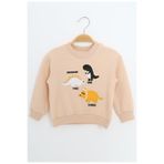 TOONTOY Erkek Çocuk Relax Fit Bisiklet Yaka Nakışlı Sweatshirt, 4 Yaş, 24554, Bej, erkek-çocuk