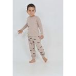Toontoy Erkek Çocuk Roar Baskılı Pijama Takım - Bej - 4 Yaş
