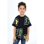 Toontoy Erkek Çocuk Stpo Baskılı Tişört Siyah 6 YAŞ