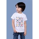 Toontoy Erkek Çocuk Tnty Kare Baskılı Tişört Beyaz 4 YAŞ