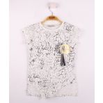 Toontoy Göğsü Şerit Aksesuarlı Ekru Kız Çocuk T-shirt