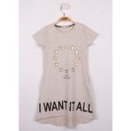 Toontoy I Want It All Baskılı Kahverengi Kız Çocuk Elbise