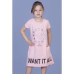 Toontoy I Want It All Baskılı Pembe Melanj Kız Çocuk Elbise