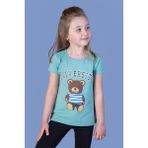 Toontoy Kids Ayıcık ve Yazı Baskılı Taş İşlemeli Yeşil Kız Çocuk T-shirt