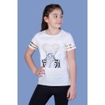 Toontoy Kids Baskılı Taş İşlemeli Arkası Tül Detaylı Ekru Kız Çocuk T-shirt