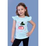 Toontoy Kids Çevirmeli Pullu Kiraz Baskılı Su Yeşili Kız Çocuk T-shirt